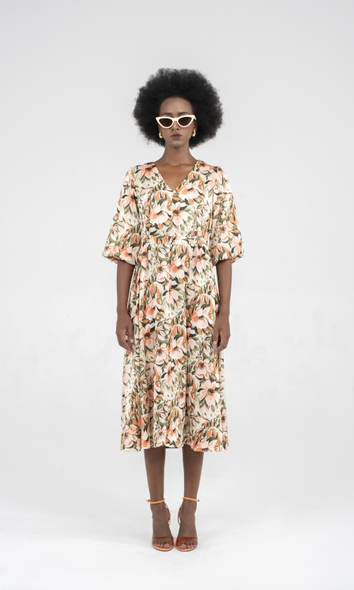 Sixdo SIXDO Multicolor Floral Silk Midi Dress